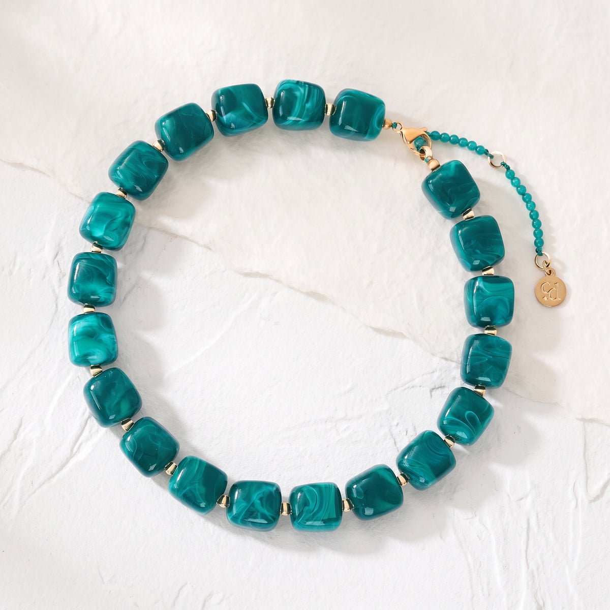 Chunky Square Bead Necklace Ocean