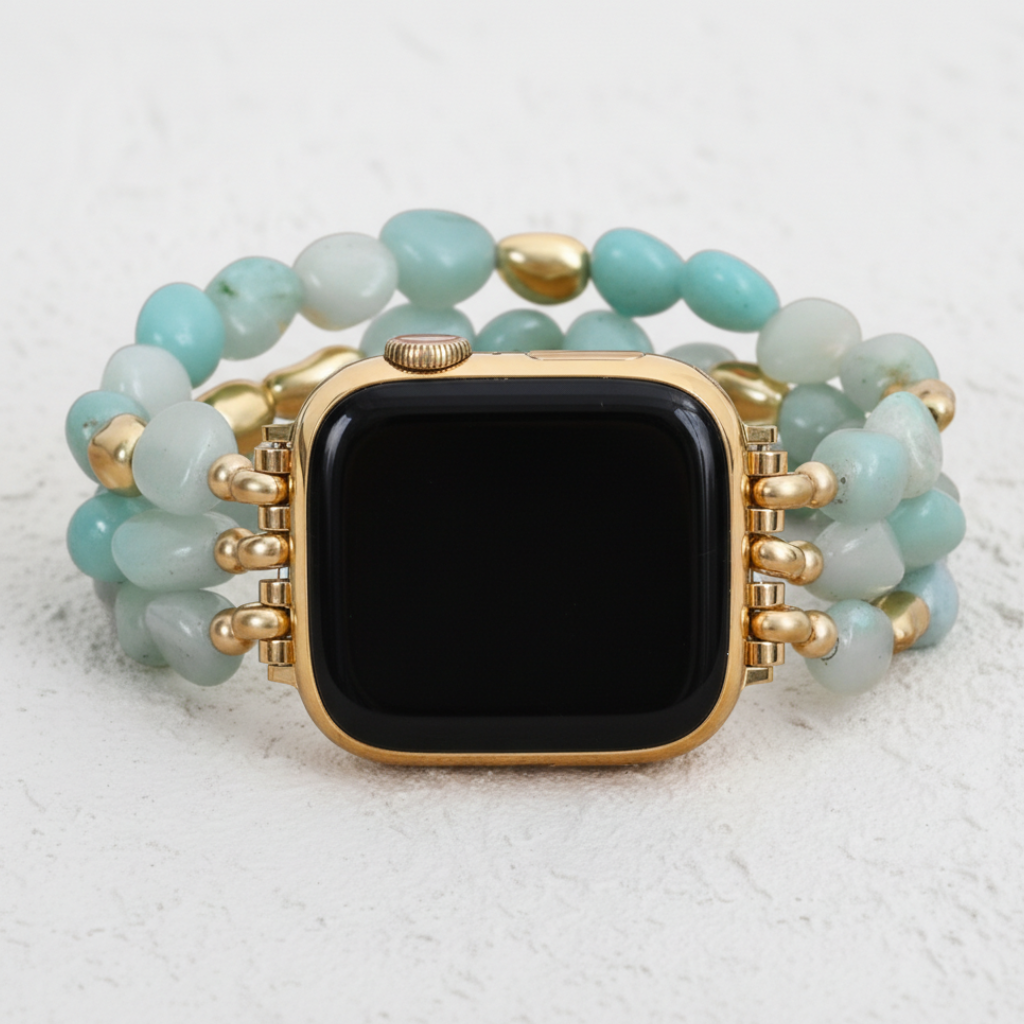 Amazonite Gold Nugget Stretch Apple Watch Strap