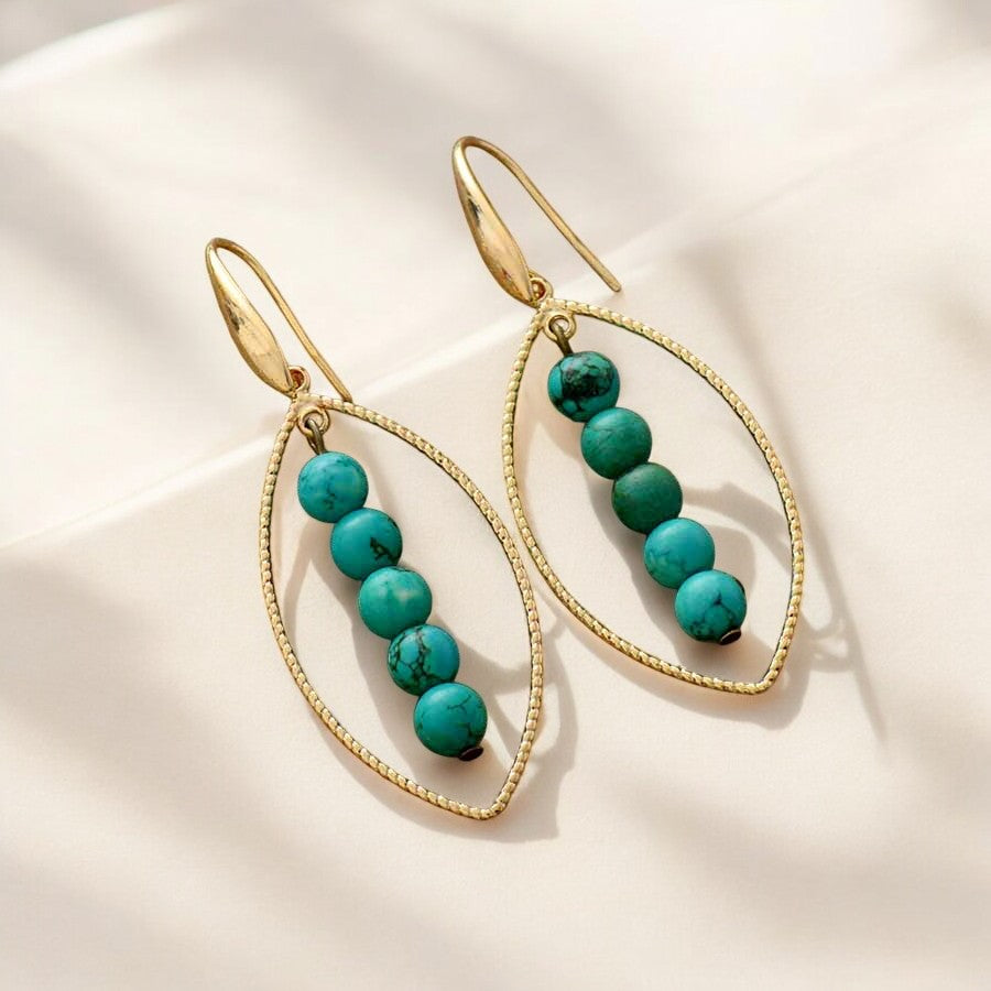 Gold Oval Turquoise Earrings