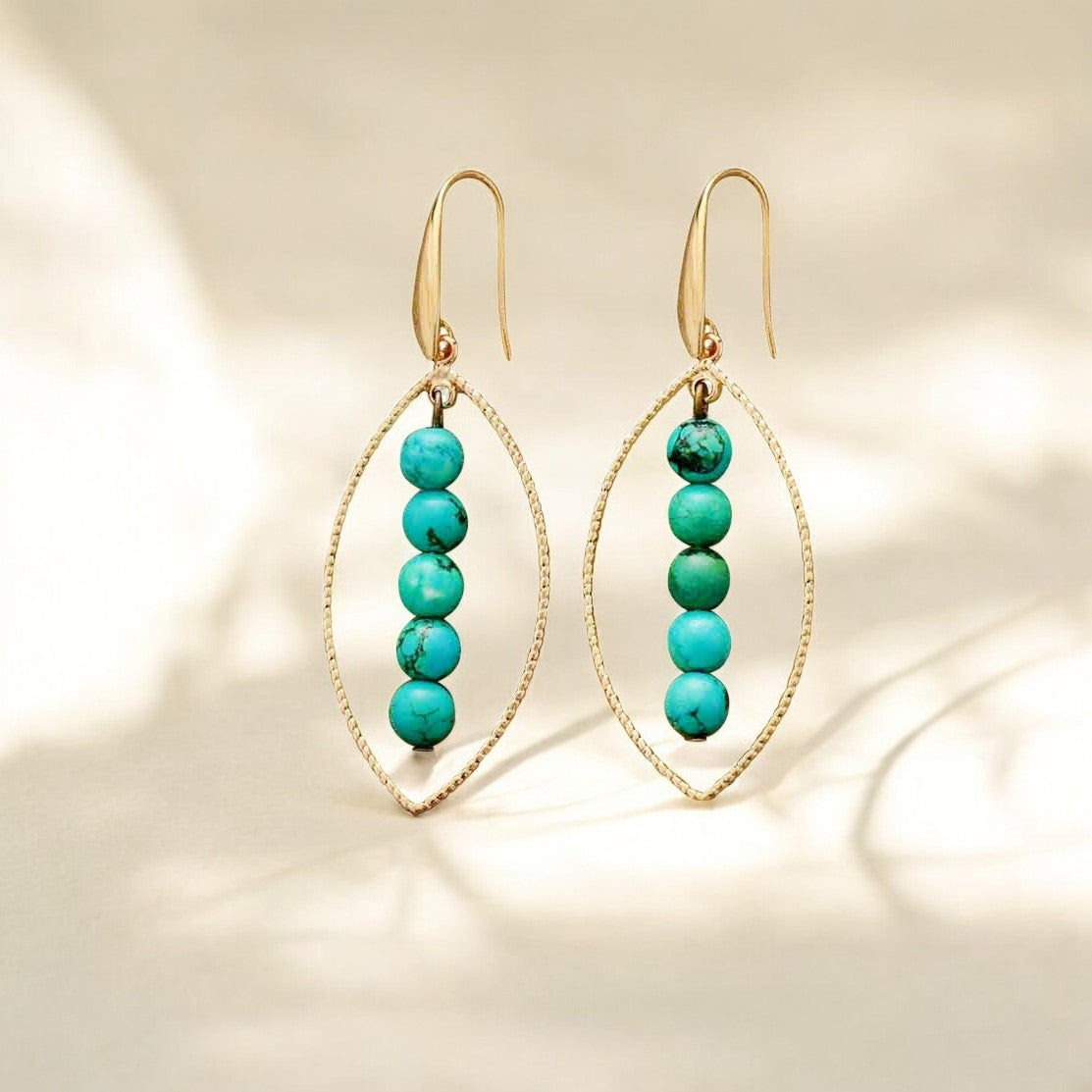 Gold Oval Turquoise Earrings