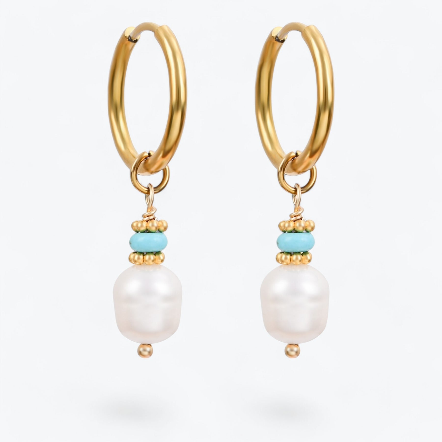 Golden Grace Pearl & Turquoise Agate Hoop Earrings