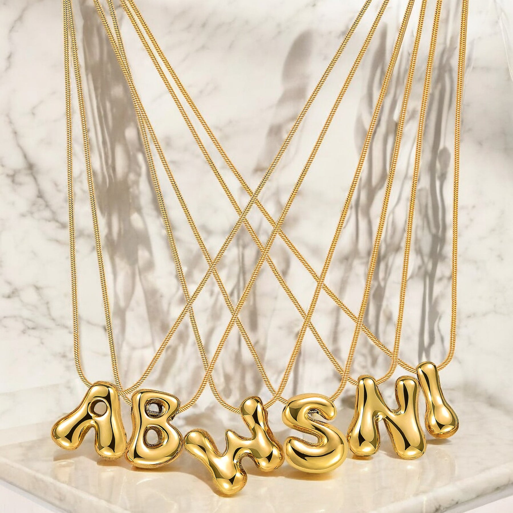 Golden Glow Bubble Letter Initial Necklace