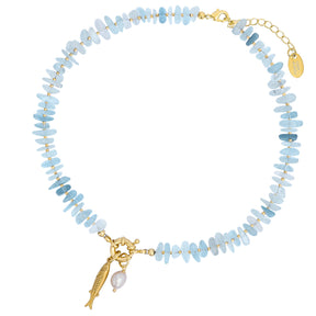 Aquamarine Pearl Charm Necklace
