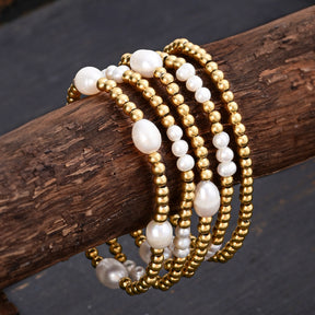 Gold and Pearl Bracelet Set