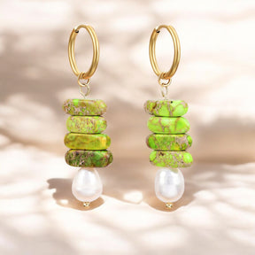 Ocean Bliss Pearl & Green Jasper Hoop Drops