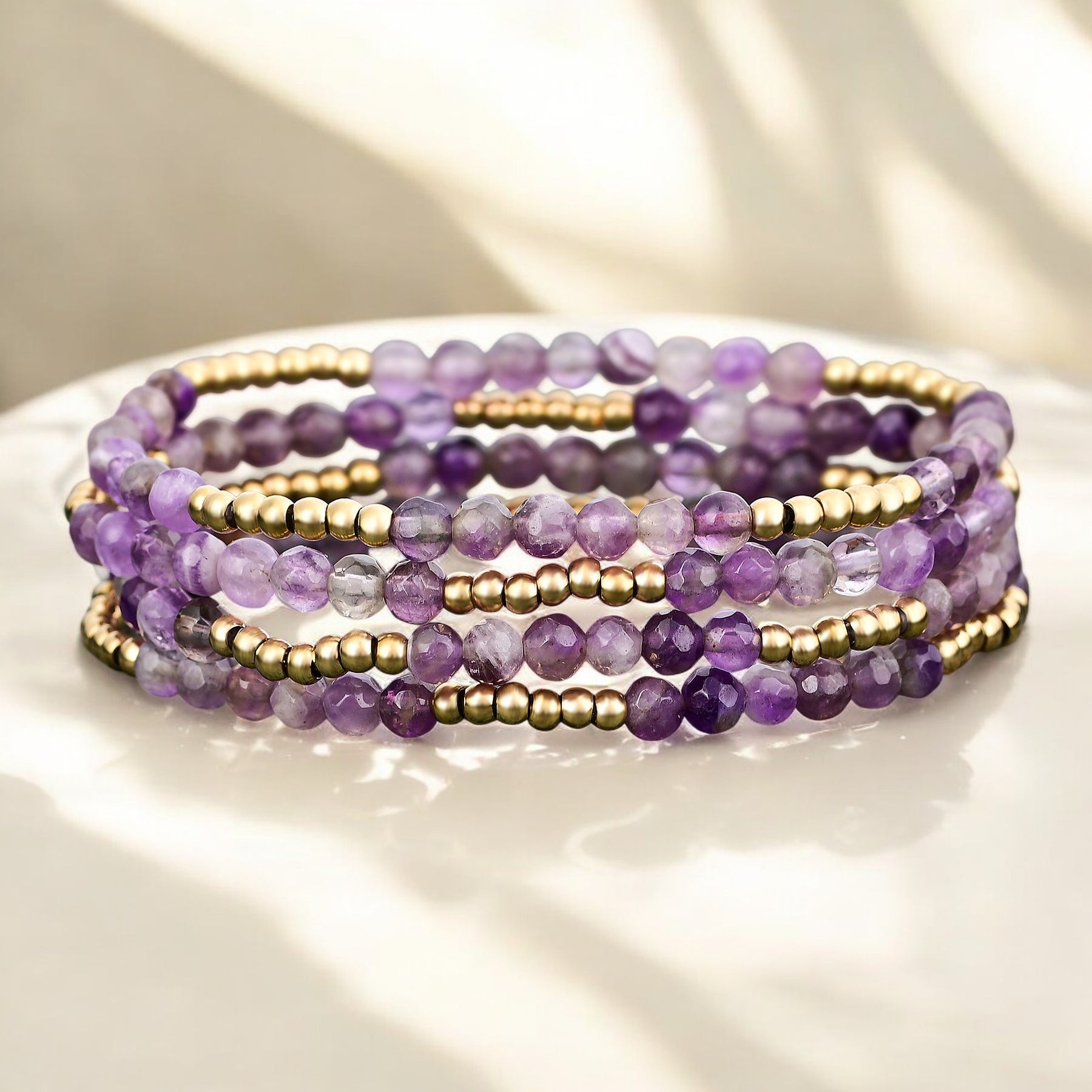 Golden Violet Amethyst Bracelet Set