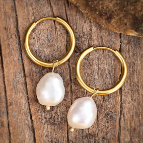 Pearl Charm Hoop Earrings