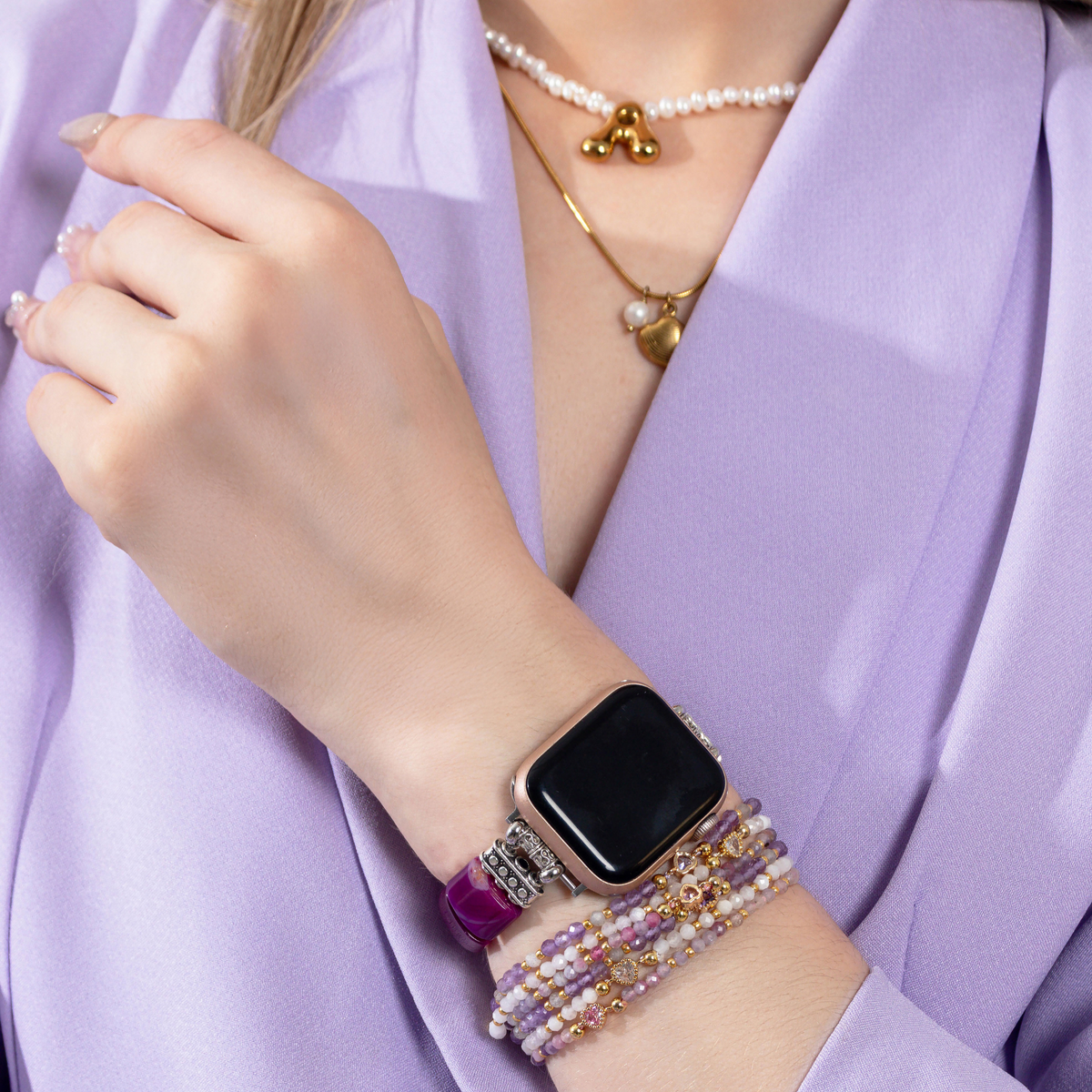 Amethyst Aura Agate Stretch Apple Watch Strap