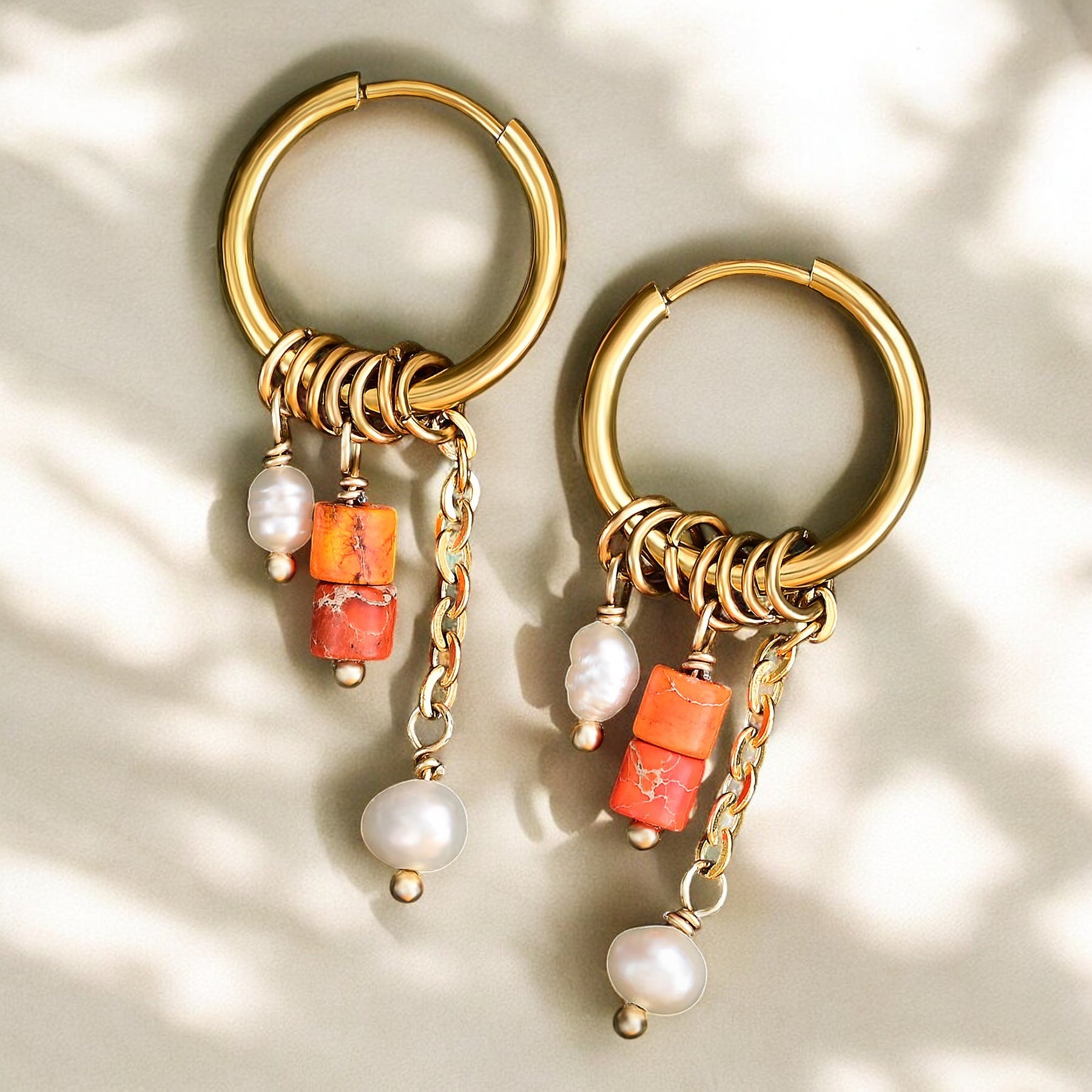 Golden Aventurine Bloom Drop Hoop Earrings