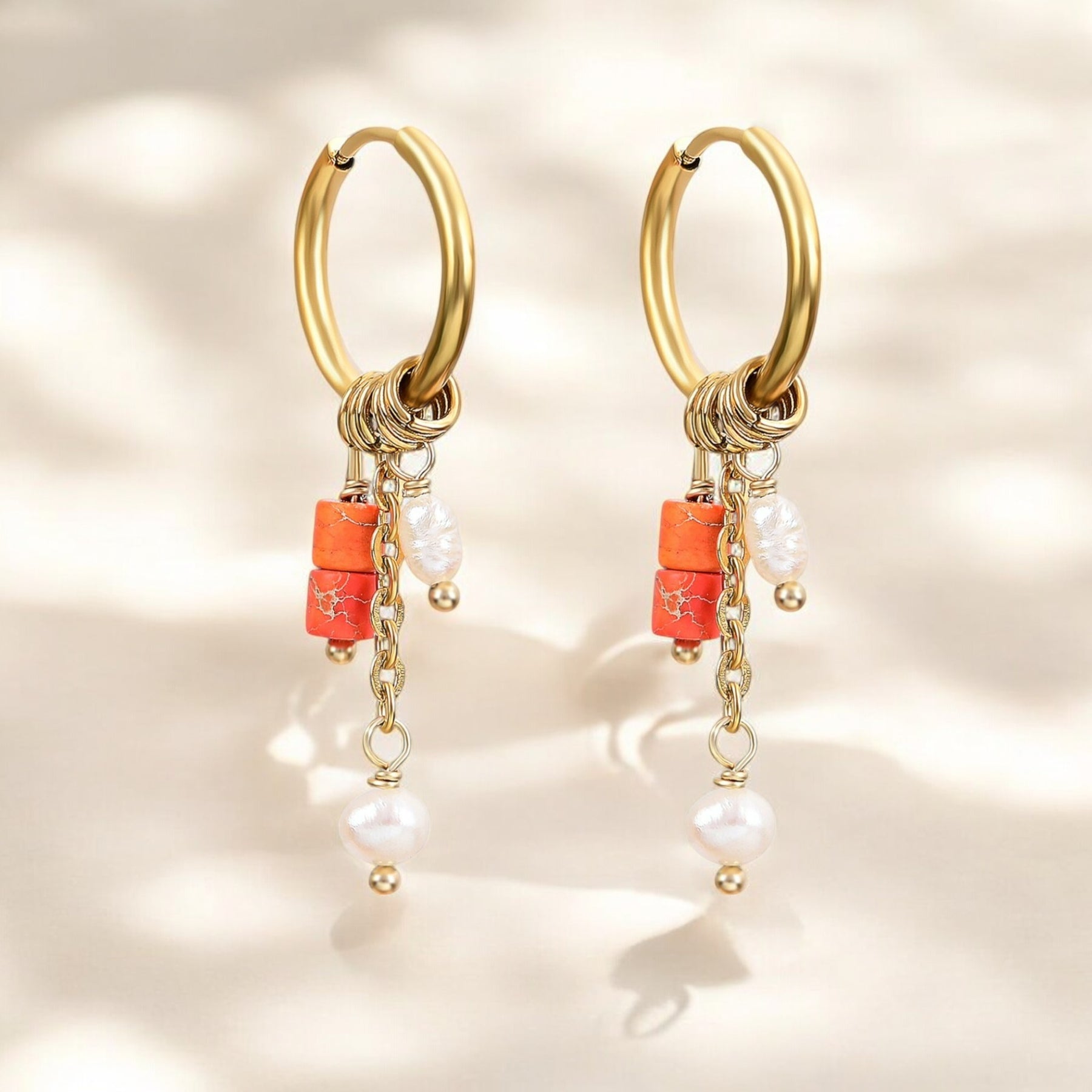 Golden Aventurine Bloom Drop Hoop Earrings