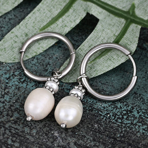 Silver Pearl Elegance Hoop Earrings