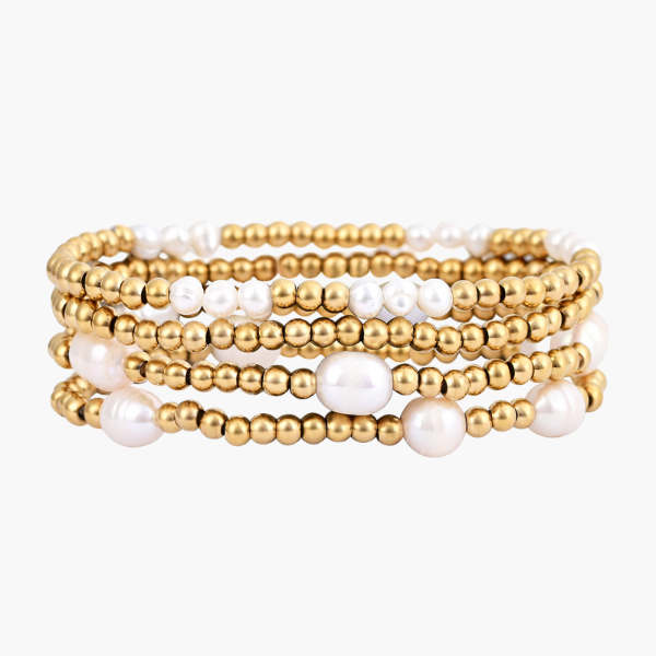 Gold and Pearl Bracelet Set