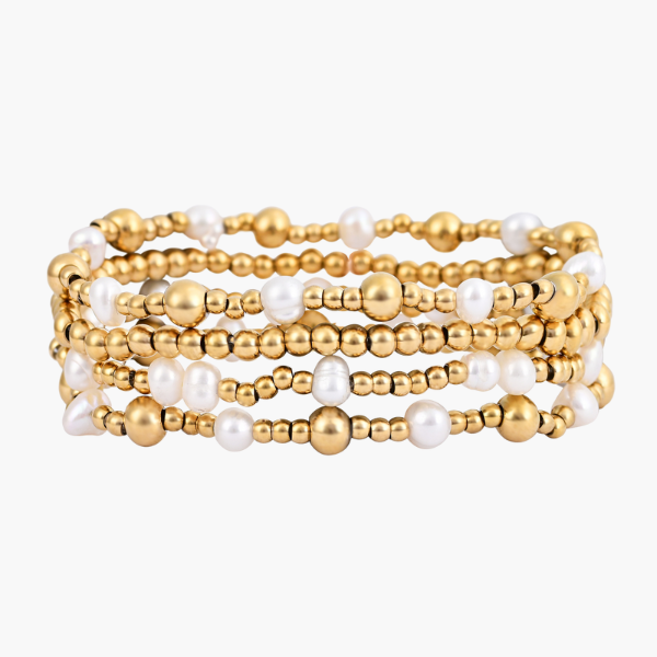 Gold Shimmering Pearl Bracelet Set