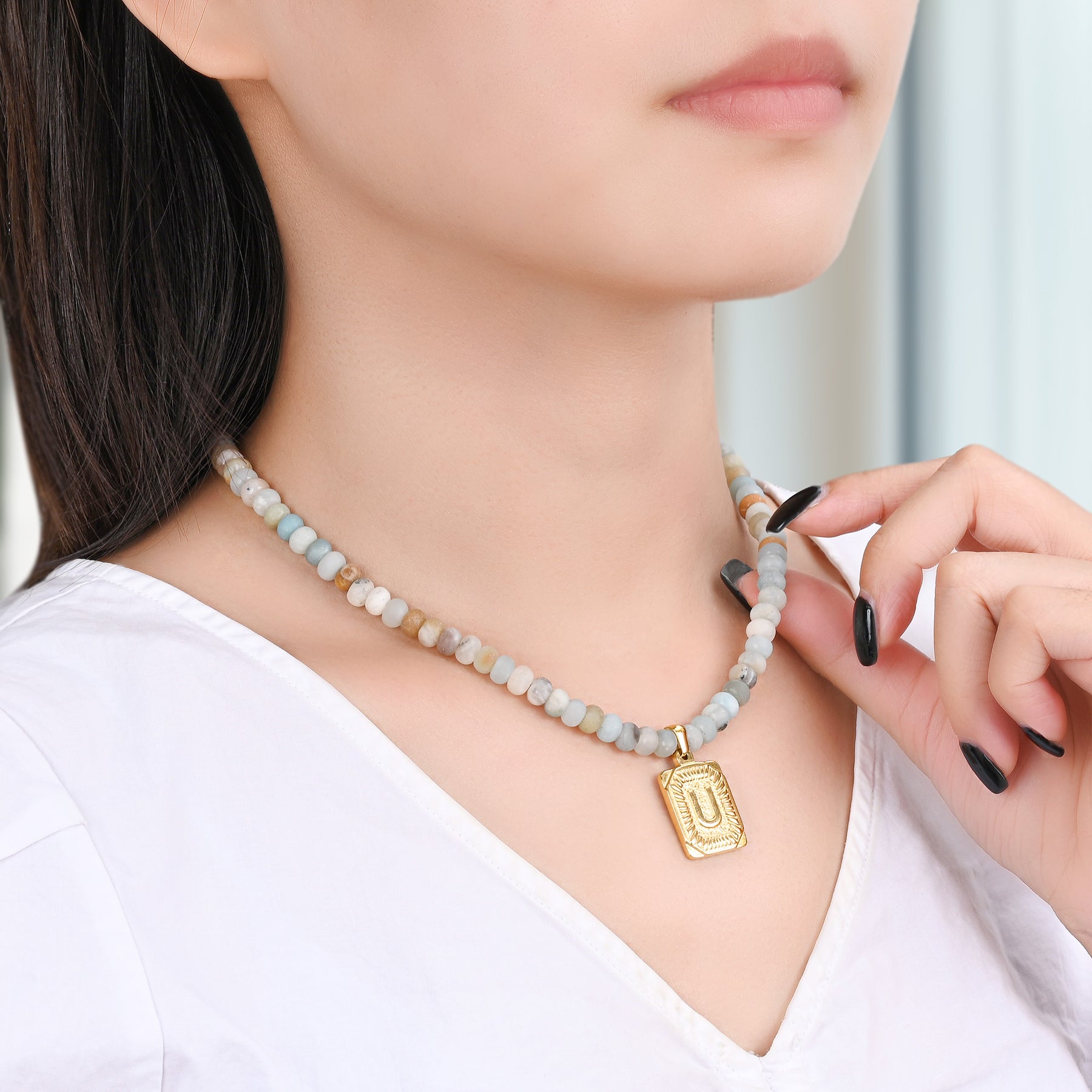 Amazonite Initial Letter Charm Necklace