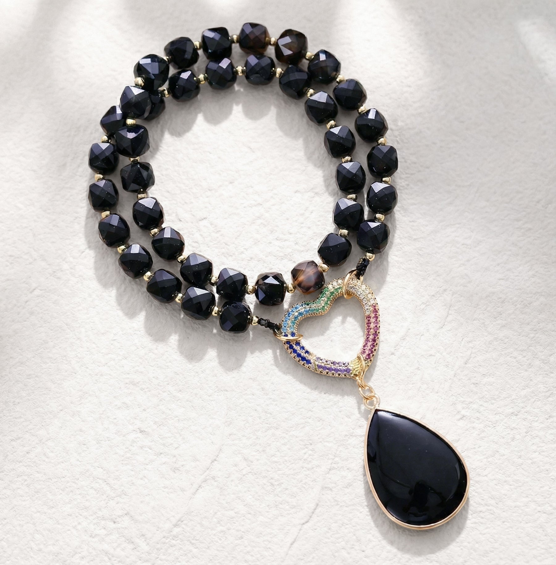 Black Agate Heart Pendant Necklace