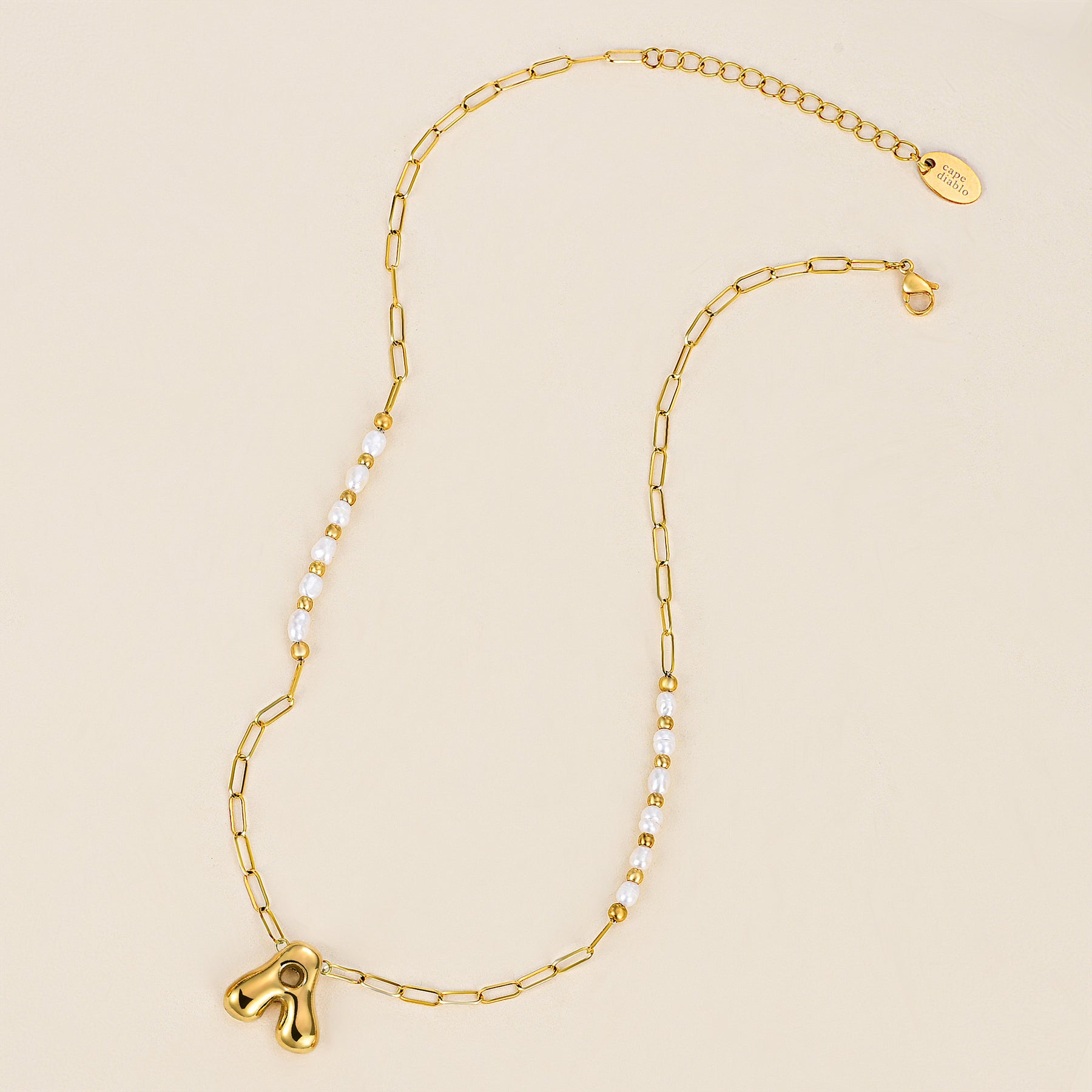 Chic Bubble Pearl Initial Chain Necklace