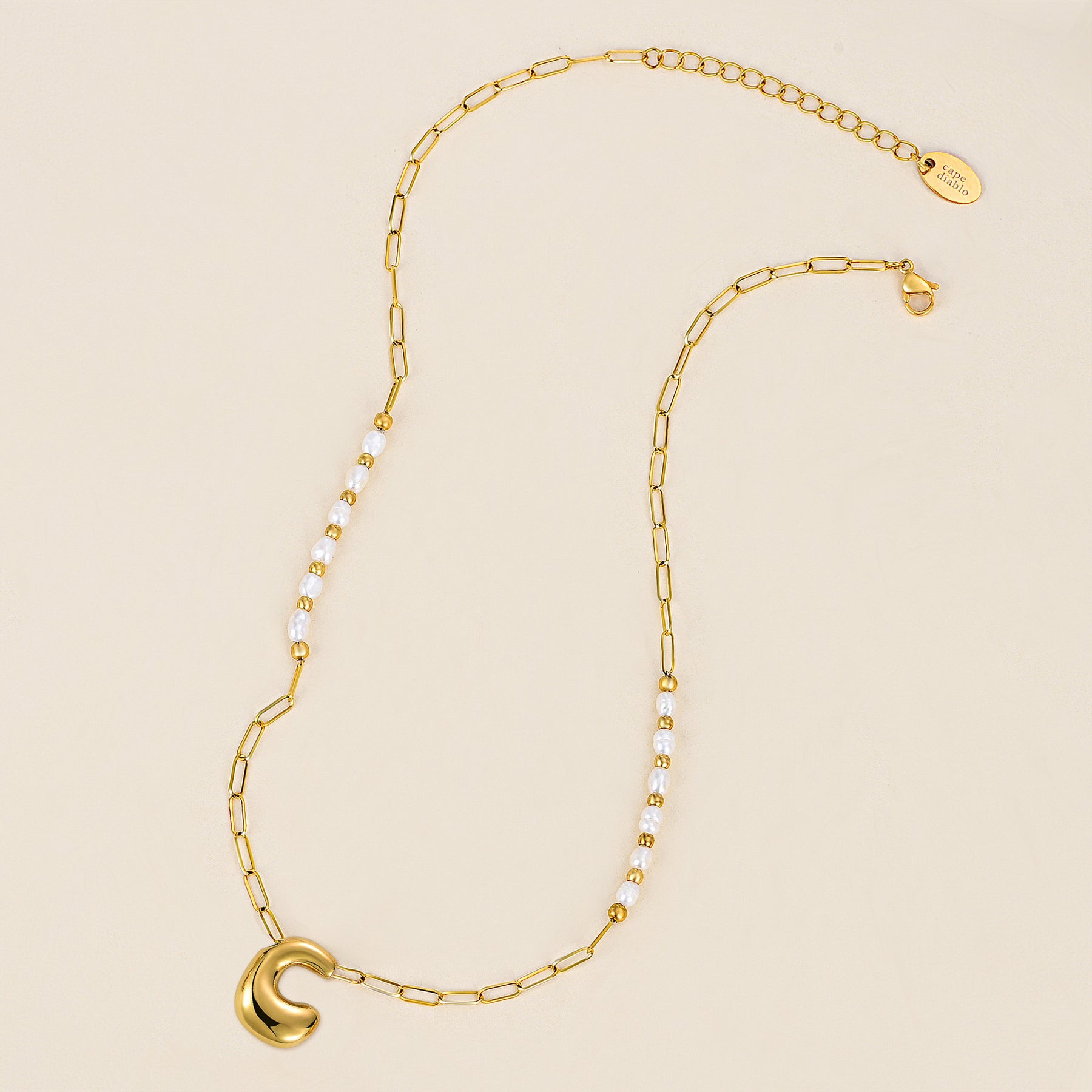 Chic Bubble Pearl Initial Chain Necklace