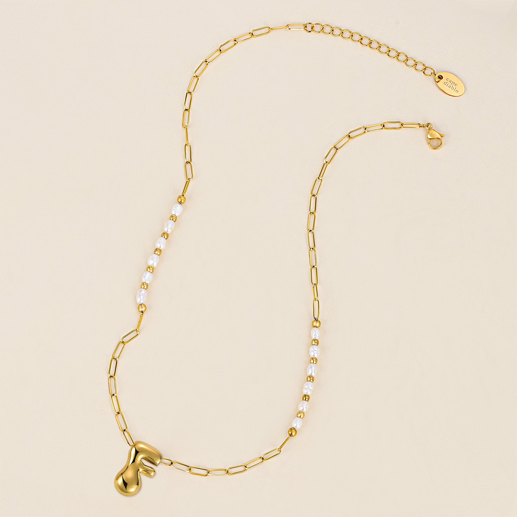 Chic Bubble Pearl Initial Chain Necklace