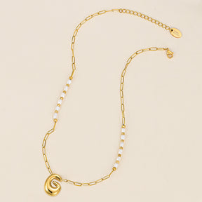 Chic Bubble Pearl Initial Chain Necklace