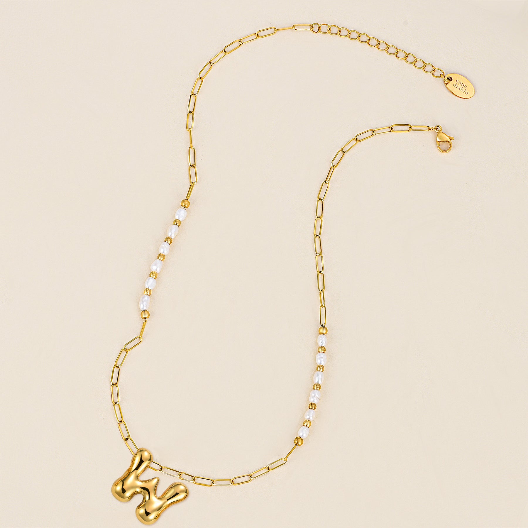 Chic Bubble Pearl Initial Chain Necklace