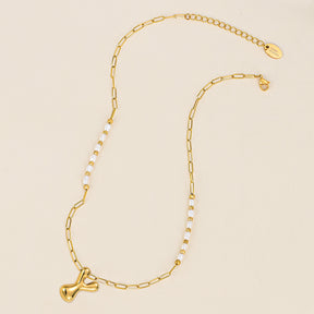 Chic Bubble Pearl Initial Chain Necklace