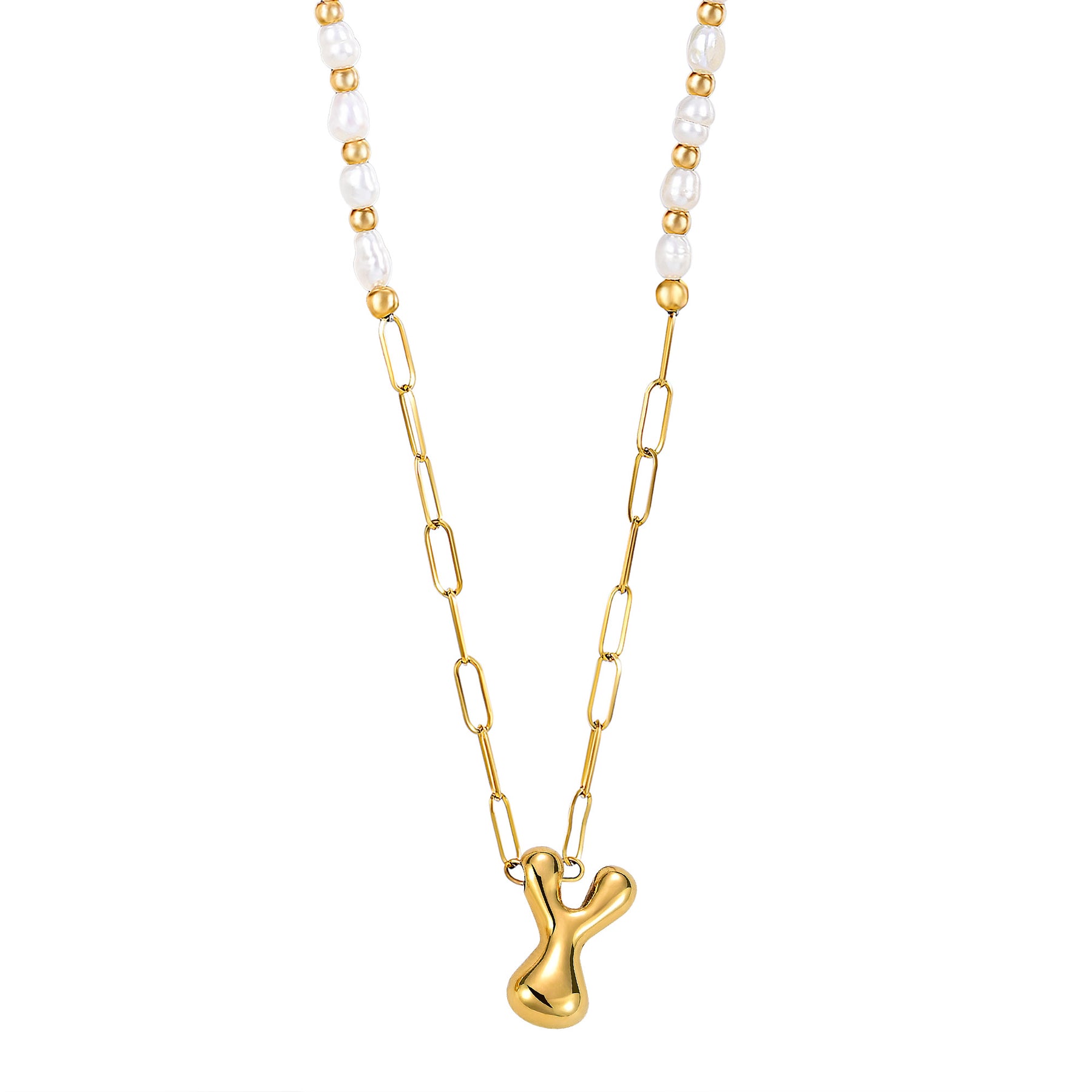 Chic Bubble Pearl Initial Chain Necklace