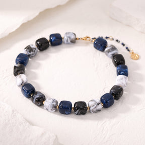 Chunky Square Bead Necklace Light Blue