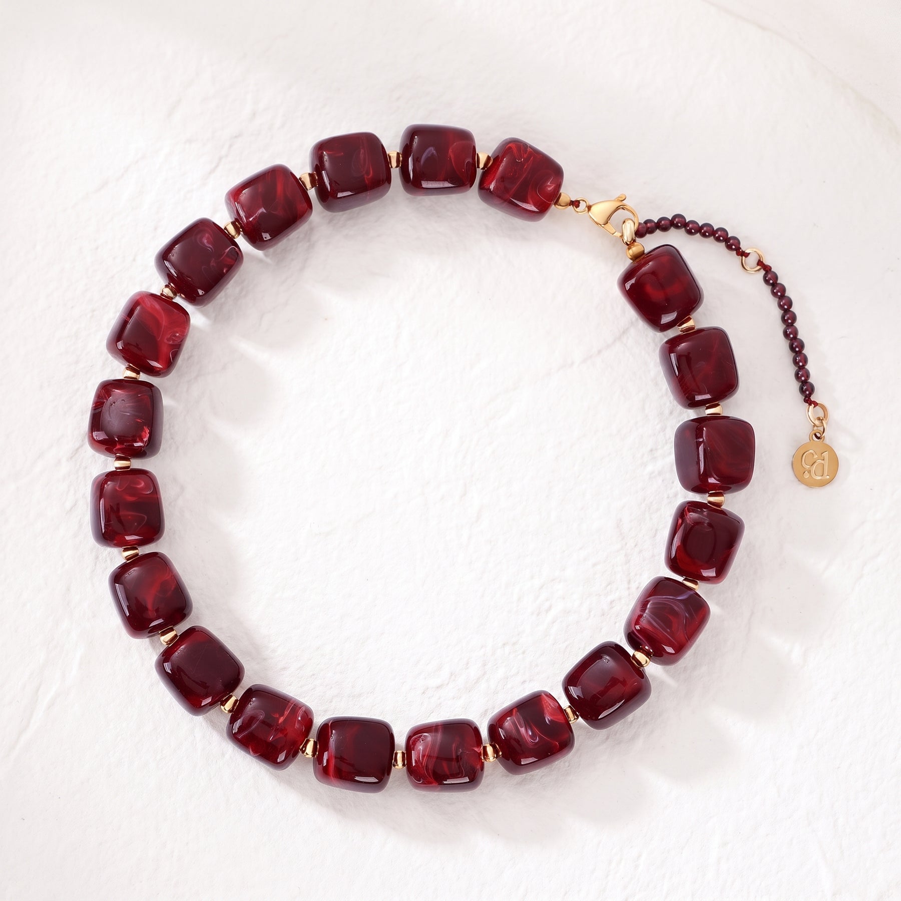 Chunky Square Bead Necklace Marble