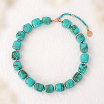 Chunky Square Bead Necklace Light Blue