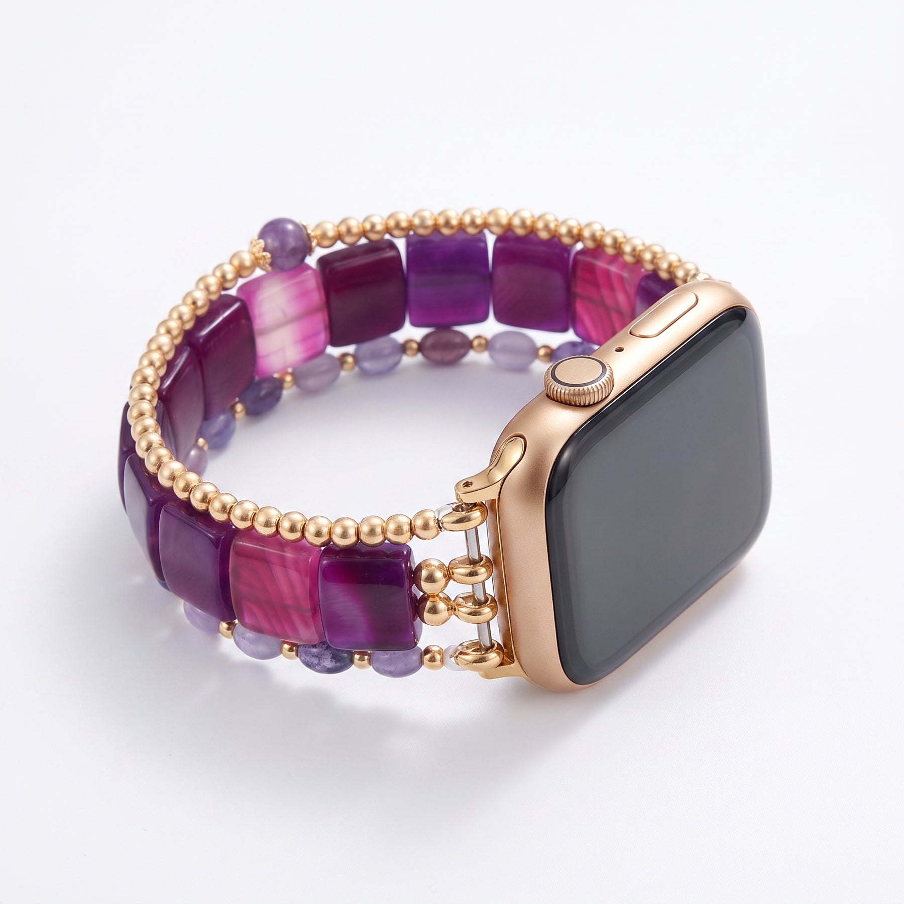 Fierce Grace Tiger's Eye Stretch Apple Watch Strap Silver