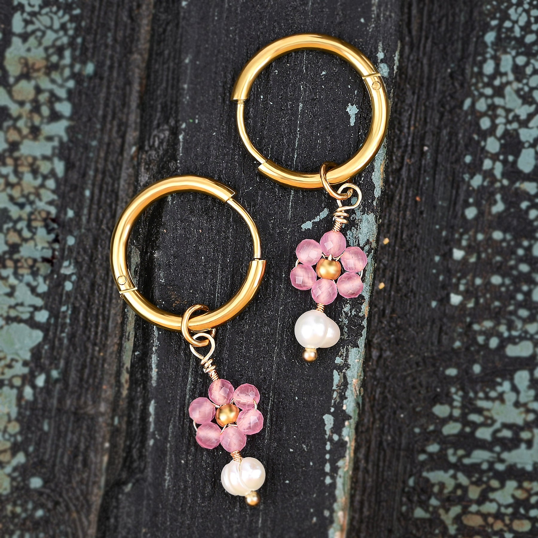 Rose Blossom Pearl Hoop Earrings