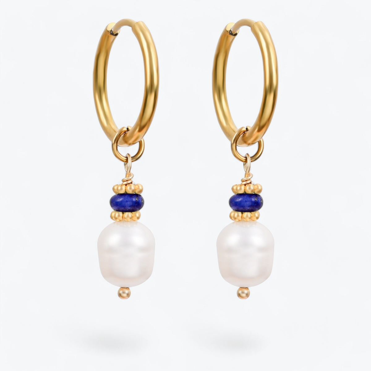 Golden Grace Pearl & Lapis Agate Hoop Earrings