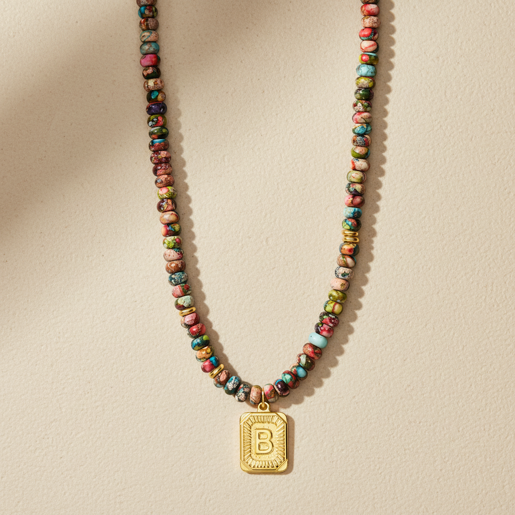 Colorful Imperial Jasper Letter Necklace