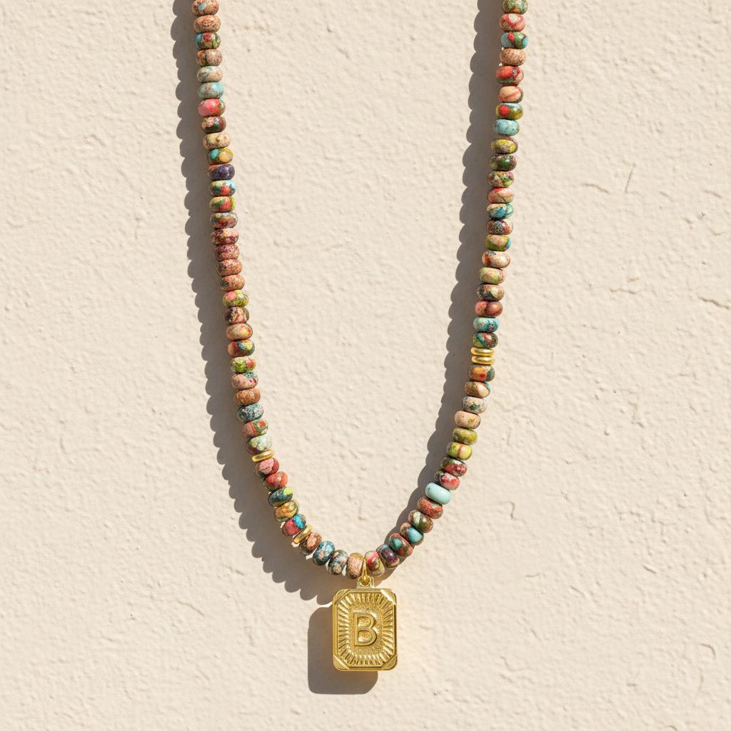Colorful Imperial Jasper Letter Necklace