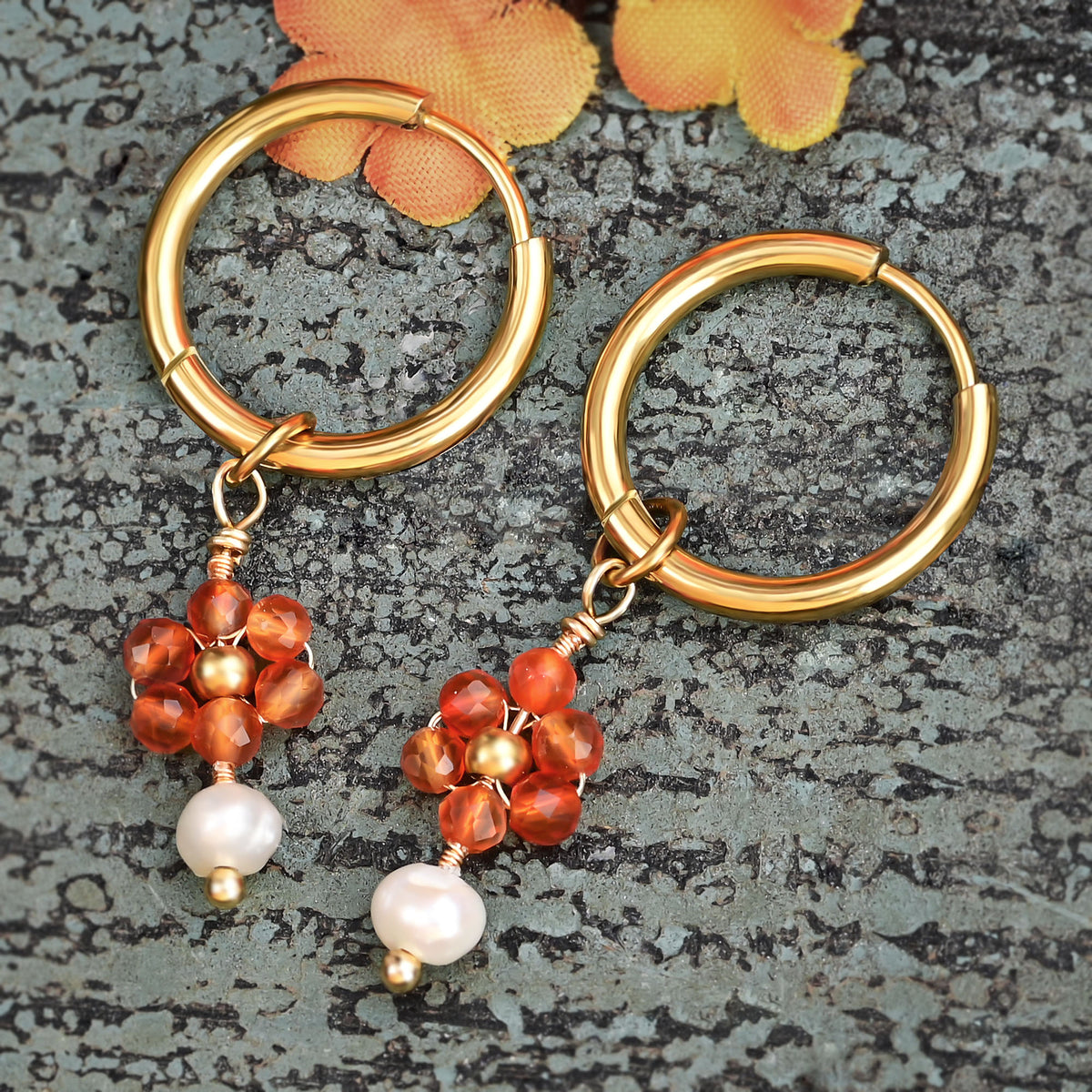 Aventurine Blossom Pearl Hoop Earrings