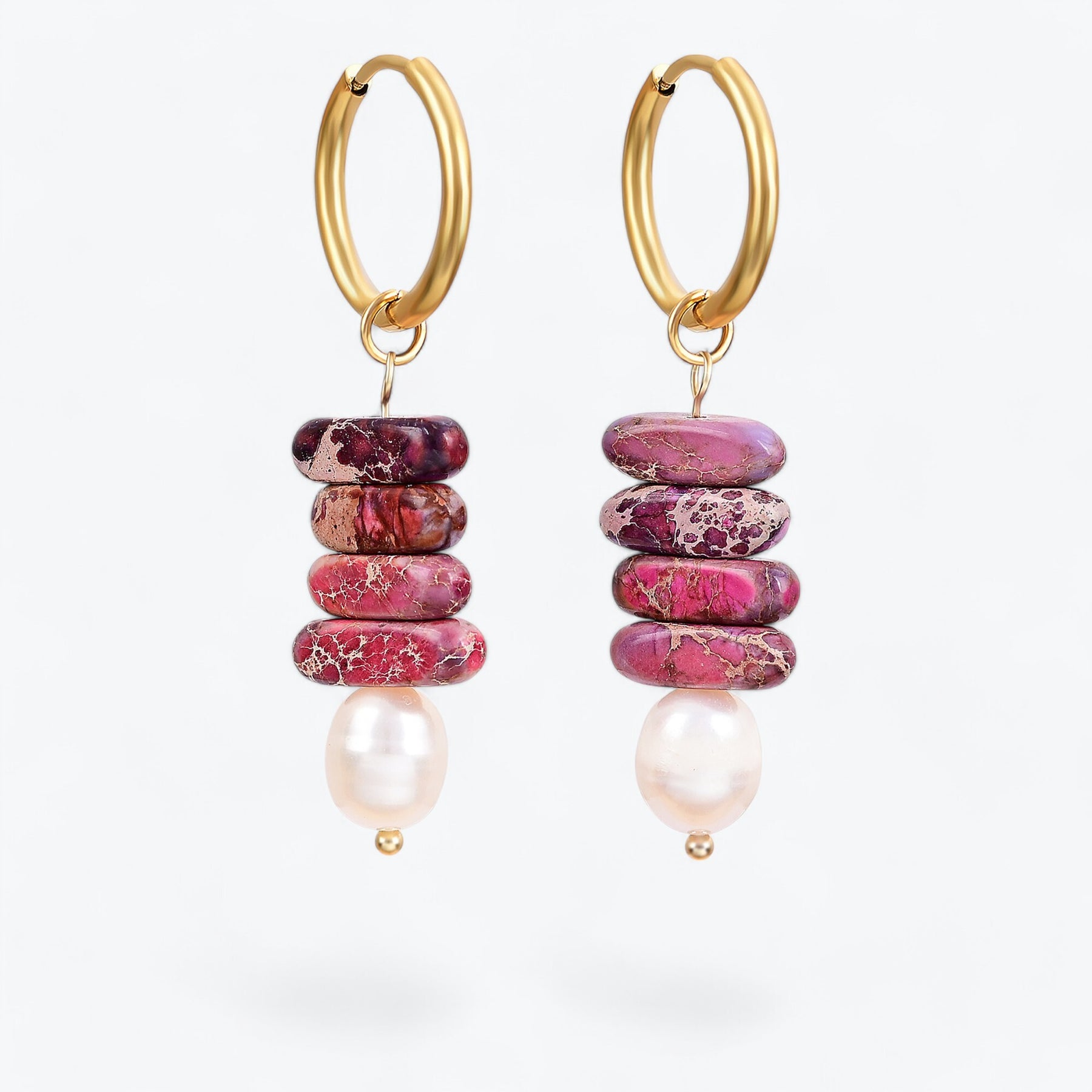 Ocean Bliss Pearl & Magenta Jasper Hoop Drops