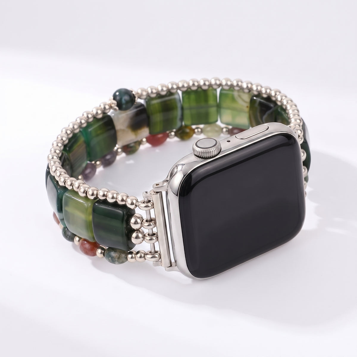 Wild Grace Agate Stretch Apple Watch Strap Silver