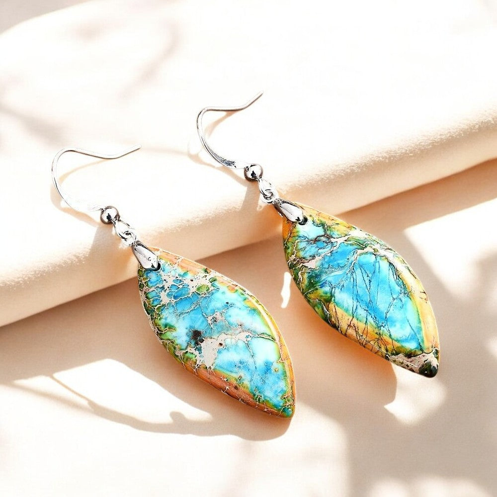 Jasper Leaf Dangle Earrings